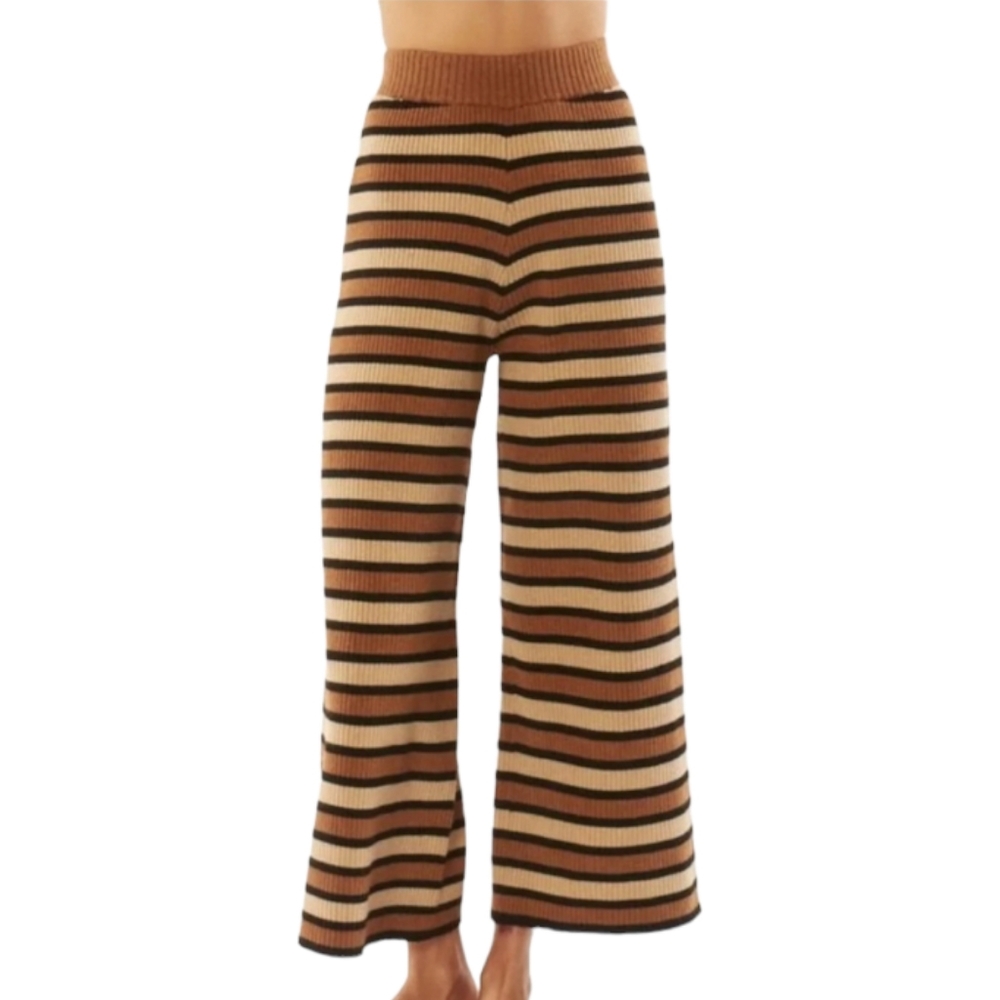 AMUSE SOCIETY Brown Striped Southern Bound Knit Beach Vida Bling Pant M NWT